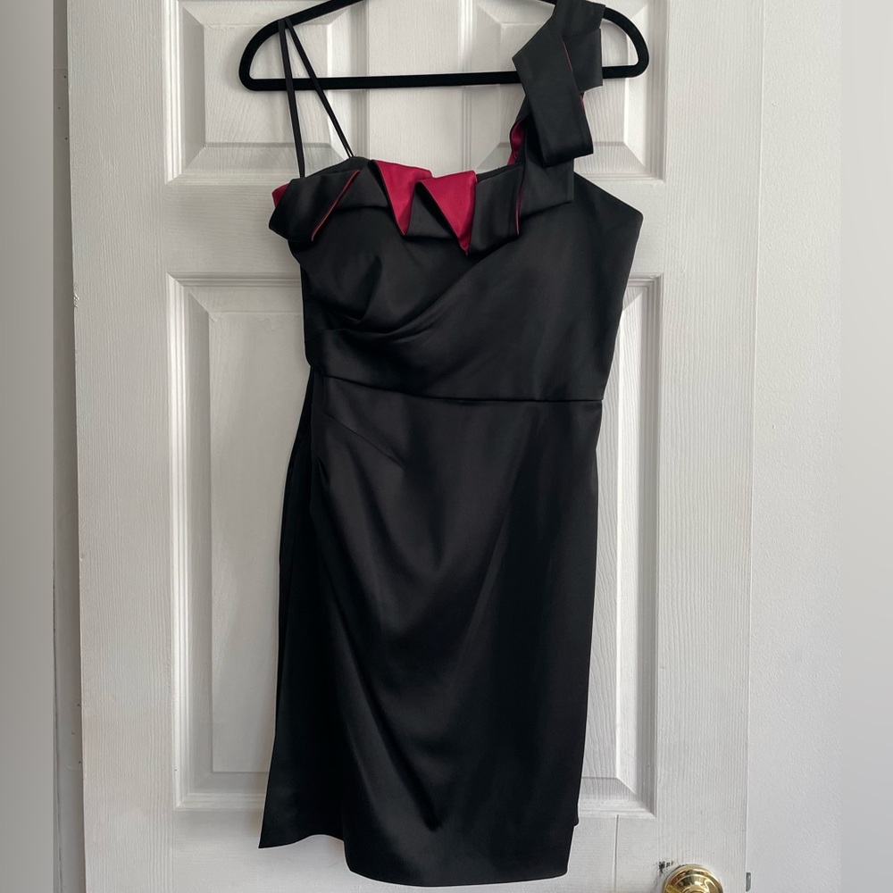 BCBG Black and Pink One-Shoulder Cocktail Dress